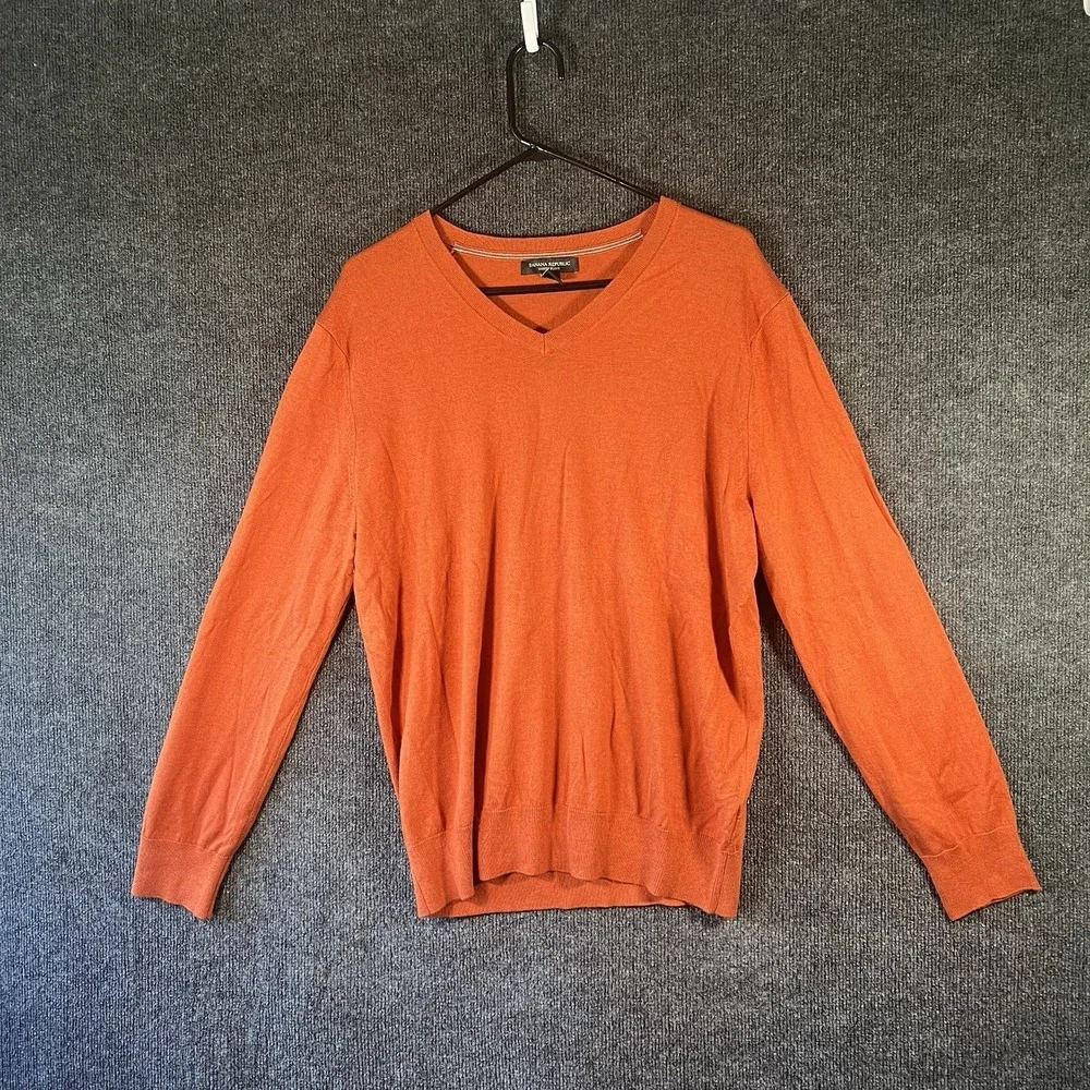 Banana Republic Silk Cotton Cashmere Blend V-Neck Sweater Men's L Orange Soft
